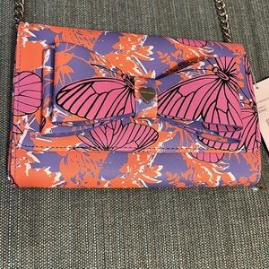 BETSEY Johnson’s Butterflies & Bow Patent Printed Faux Leather Crossbody